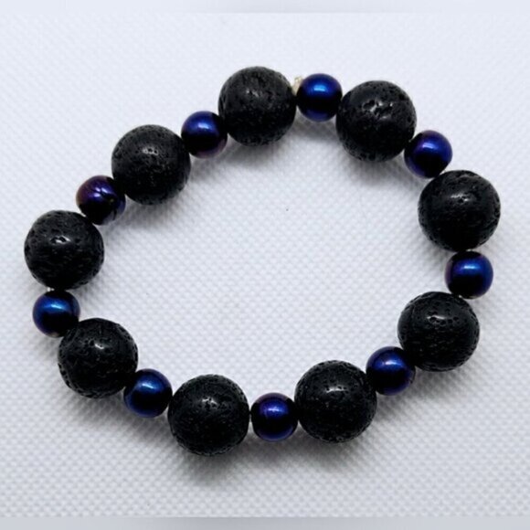 natural Volcanic Stone Chakra Balance Tiger Eye Bead Stretch Bracelet - Picture 3 of 5